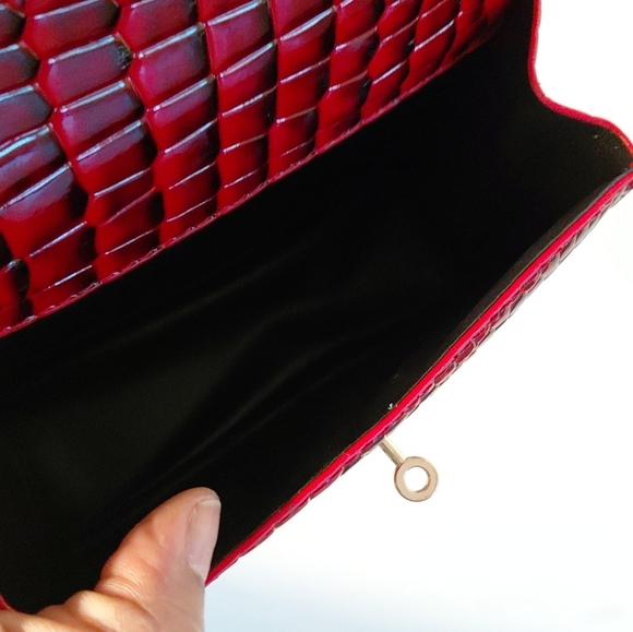 Red Snakeskin Mini Top Handle Crossbody Shoulder Bag - Picture 6 of 10